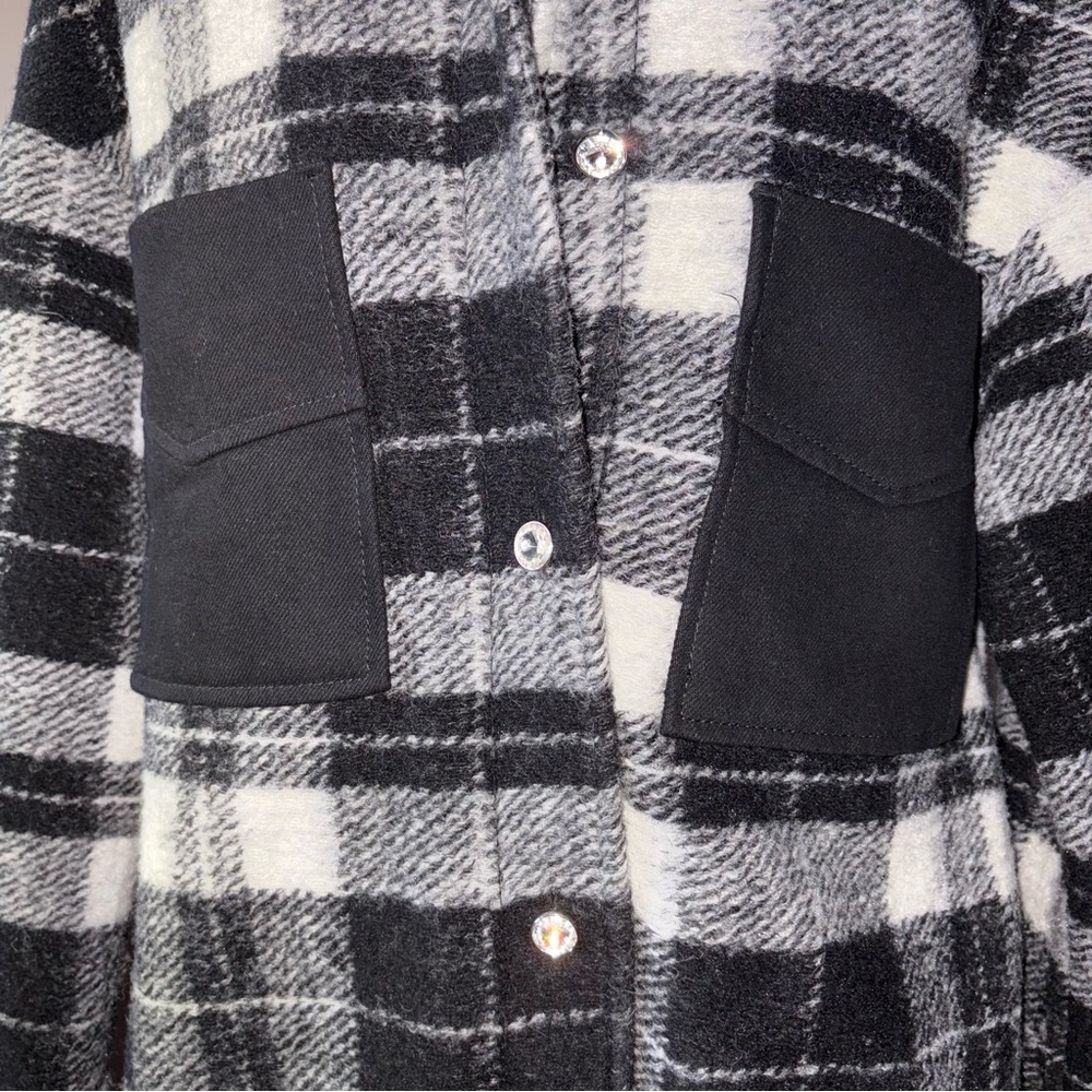Zara Flannel button up Jacket Classic Plaid Black and white size S - Picture 7 of 13
